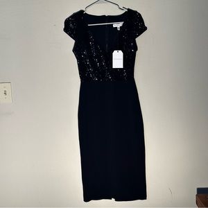 NWT Dress the Population Sequin Cap Sleeve Sheath Dress in Black Size XS